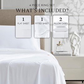 Linen Closet Luxury Cotton Percale 4-Piece Sheet Set, King, Arctic White