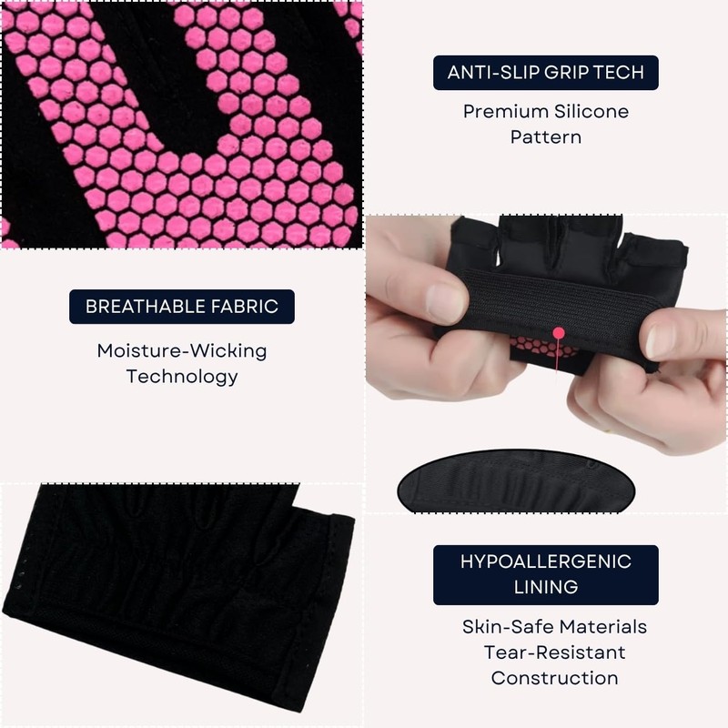 Mini Workout Gloves Women - Thin Gym Gloves with Grips