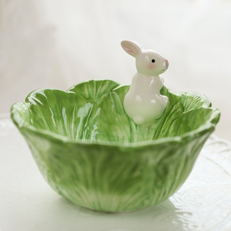 WAIT FLY Cute Cartoon Cabbage with Rabbit Shaped Ceramic Bowls