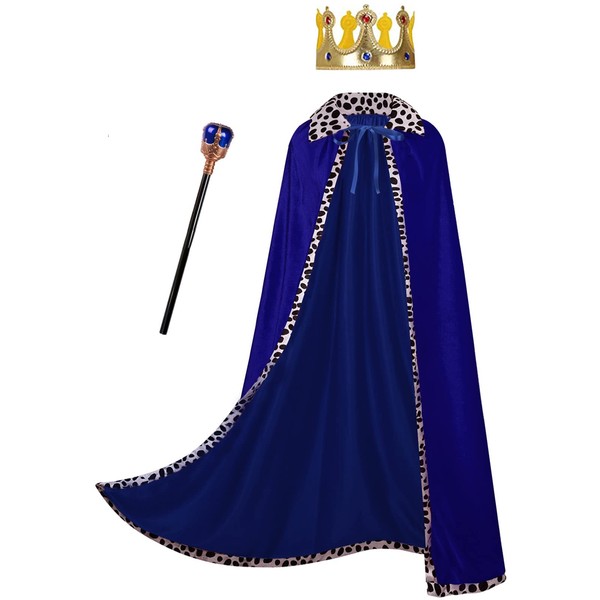 GRAJTCIN Mens King Costume Queen Robe Medieval Blue Velvet Cape