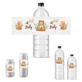 PH PandaHall 30pcs Bear Water Bottle Labels Baby Shower Bottle Wrappers Waterproof Water Bottle Stickers Self-Adhesive Cover Tags for Baby Shower Birthday Party Wine Champagne Bottle Decorations