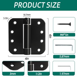 Self Closing Door Hinges 4 Pack, 4 inch Spring Loaded Door Hinges with 5/8" Radius Corners, Adjustable Tension for Exterior & Interior Door Hardware for Left & Right Doors Hinge