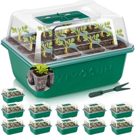 VIVOSUN - Paquete de 12 bandejas iniciadoras de semillas, kit de inicio de semillas de 144 celdas con cúpula de humedad, bandejas planas reutilizables para germinación de plantas con orificio de