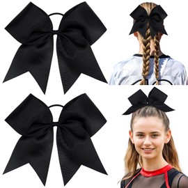 CN 2pcs Cheer Bows for Cheerleaders, Black Cheerleading Hair Bows for Girls Women with Elastic Ponytail Holders for Softball Competition Sports Hair Accessories