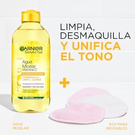 Garnier Express Aclara Agua micelar desmaquillante con Vitamina C Tono Uniforme, 400ml. Limpia, desmaquilla y unifica, para todo tipo de piel