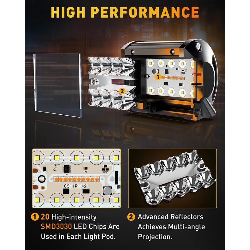 NAOEVO 4 Inch LED Pod Lights, White Amber Offroad Fog/Driving
