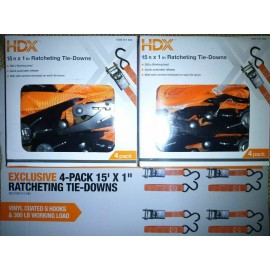 HDX  Exclusive bright orange safety HDX 4-pack, 15' x 1" Ratcheting Tie-Downs 2boxes