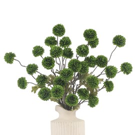 DuHouse 6pcs Artificial Flowers Faux Silk Pompon Mum,Silk Small Mini Chrysanthemum Ball with Stems for DIY Bouquets Centerpieces Vase Home Table Kitchen Decorations(Green)