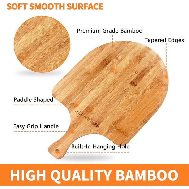 ALLWINNER Pizza Peel 12 Inch, 2 Pack Bamboo Pizza Paddle,