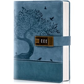MINICAGIE Vintage Diary with Lock for Women Girls 256 Pages Leather Password Journal with Lock A5 Locking Journals for Writing Note Taking Boys Men, 5.9x 8.3 in, Blue