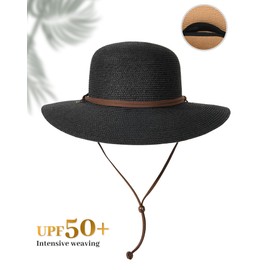 FURTALK Womens Wide Brim Sun Hat with Wind Lanyard UPF Summer Straw Sun Hats for Women