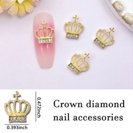 YECIRALA 30 Pcs Crown Nail Charms 3D Shiny Gold Silver Nail Charms Rhinestones Nail Jewelry for Nail Design Acrylic Nail Charms Decorations Crystal Crown Nail Gems for Women Girls Nails Supplies