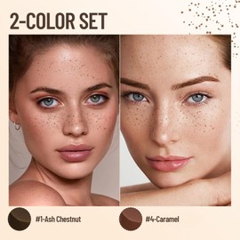 Pudaier 2Pcs Freckle Stamp - Waterproof Faux Freckle Pen, Natural-Looking Freckle Makeup, 5-Point Quick Dry Long-Lasting Magic Fake Freckles Marker for Sunkissed Makeup (#1-Ash Chestnut + #4-Caramel)