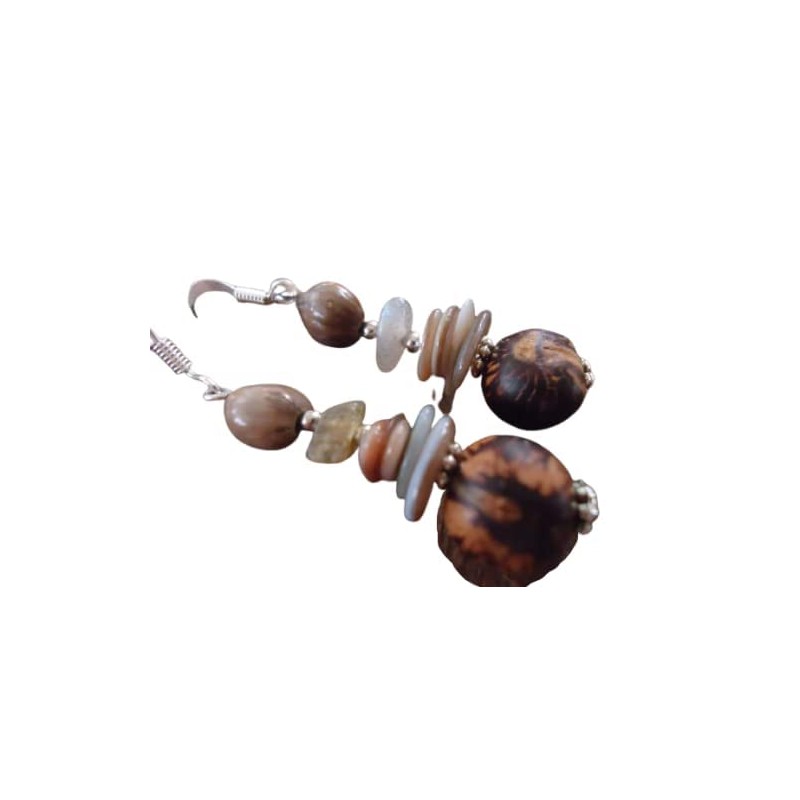♥ Material mix earrings ♥ Seeds, stone, mother of pearl