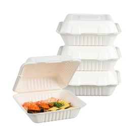 DealbyBox 50 Pack Natural Bagasse Fiber Disposable Food Storage Container 100% Compostable Clamshell To-Go Containers Eco-Friendly Take-Out Containers Made of Sugarcane (1 Compartment, 8x8 Inch)