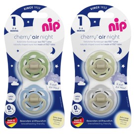 NIP Cherry Round Dummy Night 0-6 Months, Luminous Dummy, from Birth 0+ Months, Glows in the Dark