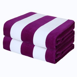 Exclusivo Mezcla 2 Pack Cotton Oversized 35x70 Inches Cabana Stripe Beach Towels, Super Absorbent Soft Plush Pool Bath Towel (Purple)