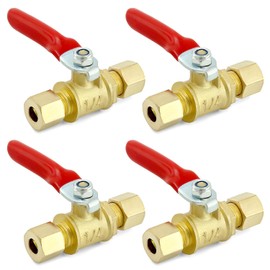 QWORK Lead-Free Brass Compression Valve - 1/4 Inch, 4 Pack 180 Degrees Closing Range - Corrosion Resistant and Ductile at High Temperatures