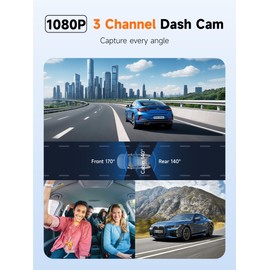 Dash Cam Front and Rear Inside, 3 Channel Dash Camera for Cars, 1080P Dashcam, Triple Car Camera, Wireless Dash Cam, Loop Recording, G-Sensor, WiFi & APP Control, Free 32GB Card (3.16” IPS Screen)