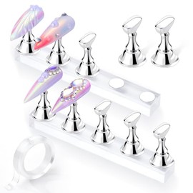 Makartt - Soporte de uñas plateado para exhibición de uñas, soporte de uñas para pintar uñas postizas, soporte magnético para uñas postizas con cinta de doble cara de 1 m para el hogar, salón