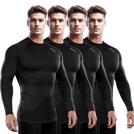 DRSKIN 4 Pack Men's Compression Shirts Top Long Sleeve Sports Baselayer Workout Running Athletic Gym (Round SBB01 4P, M)