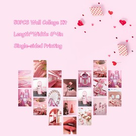 50 piece Wall Collage Set, Aesthetic Picture Wall Collage Album Cover Retro 80s Aesthetic Posters Unique Indie Room Decoration Wall Collage Set Pink for Room Decoration (Pink)