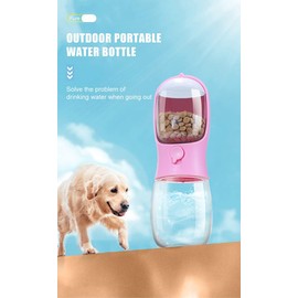Dog Water Bottle, Puppy Essentials, Dog Stuff, Leak Proof Puppy Water Dispenser with Feeder for Dogs Cats Outdoor Walking, Hiking & Travel (White) (White, 280 ml)