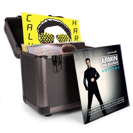 EM RC 80 x 12 Inch LP Vinyl Record Case Storage Box DJ Album Collection Locking Carry Flightcase Grey