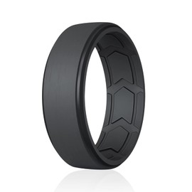 ROQ Silicone Rubber Wedding Ring for Men, Comfort Fit, Men's Wedding Band, Rubber Engagement Band, Enhanced Breathability, Step Brushed Top, 8mm Wide 2mm Thick, Single, Black, Size 9