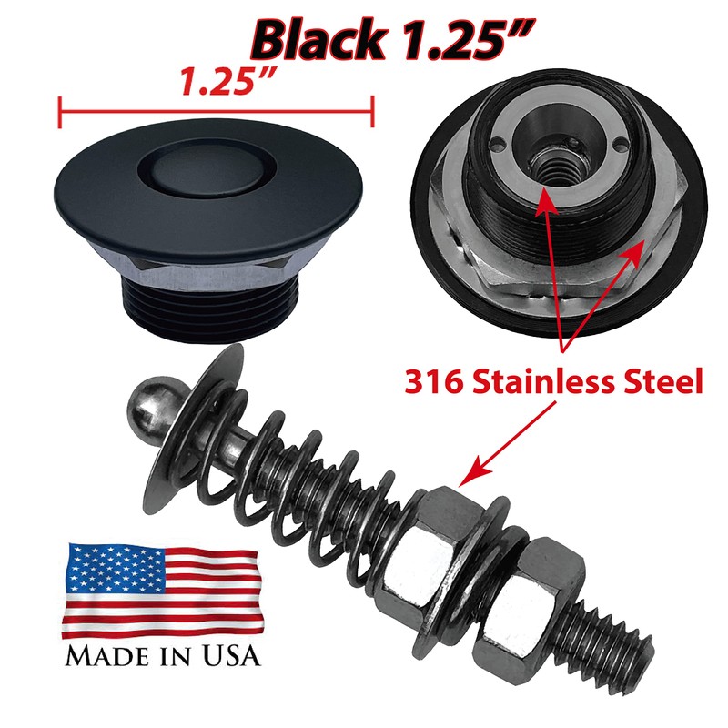 Black 1.25" & 2" Stud Pro Stainless Mini Push Button