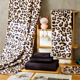 Juego de 6 piezas de toallas de baño con estampado de leopardo, 2 toallas de baño, 2 toallas de mano, 2 toallitas, suaves y absorbentes, para ducha y