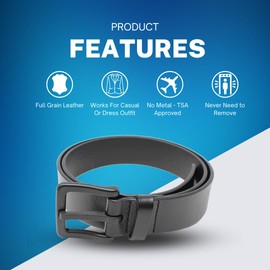 BC Belts Men's Metal Free Full Grain Leather Belt - Hypoallergenic No Nickel and TSA Approved, Black, X-Small (26-28)
