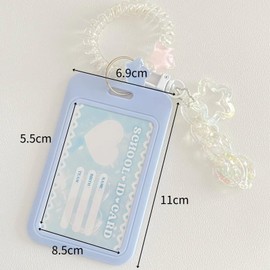 runrayay Kpop Photocard Holder Keychain Cartoon PC Holder Kpop ID Badge Holder with Keychain Student Bus Card Pendant Keychain Hard Shell Protective Photo Sleeves - Blue