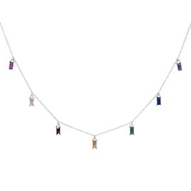 BECKLUXE Rectangle Baguette Zirconia Necklace For Women Girls Minimalist 925 Fashion Sterling Silver 18k Gold Plated, Hypoallergenic Jewellery with Gift bag (Platinum - Multi)