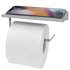 Modern Wall Mount Toilet Paper with Cell Phone Roll Holder with Shelf in Brushed Nickel - Durable Stainless Steel Bathroom Roll Holder with Bathroom Phone Holder - Ideal for Small Bathrooms