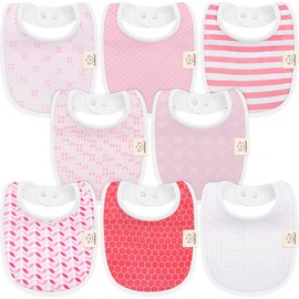 8-Pack Organic Baby Bibs for Boys, Girls - Soft Cotton Drooling and Teething Baby Bibs, Baby Girl Bibs, Baby Boy Bibs, Baby Drool Bibs for Baby Girl, Boy, Newborn Infant Bibs (Blush)