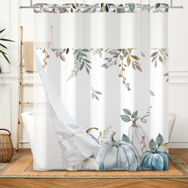 Canessioa Fall Pumpkin No Hook Shower Curtain with Snap in