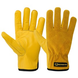 WESTWOOD FOX Guantes de trabajo para hombres y mujeres, resistentes a las espinas, transpirables, guantes de jardinería con pantalla táctil, cuero resistente, palma suave acolchada (AMARILLO, M)