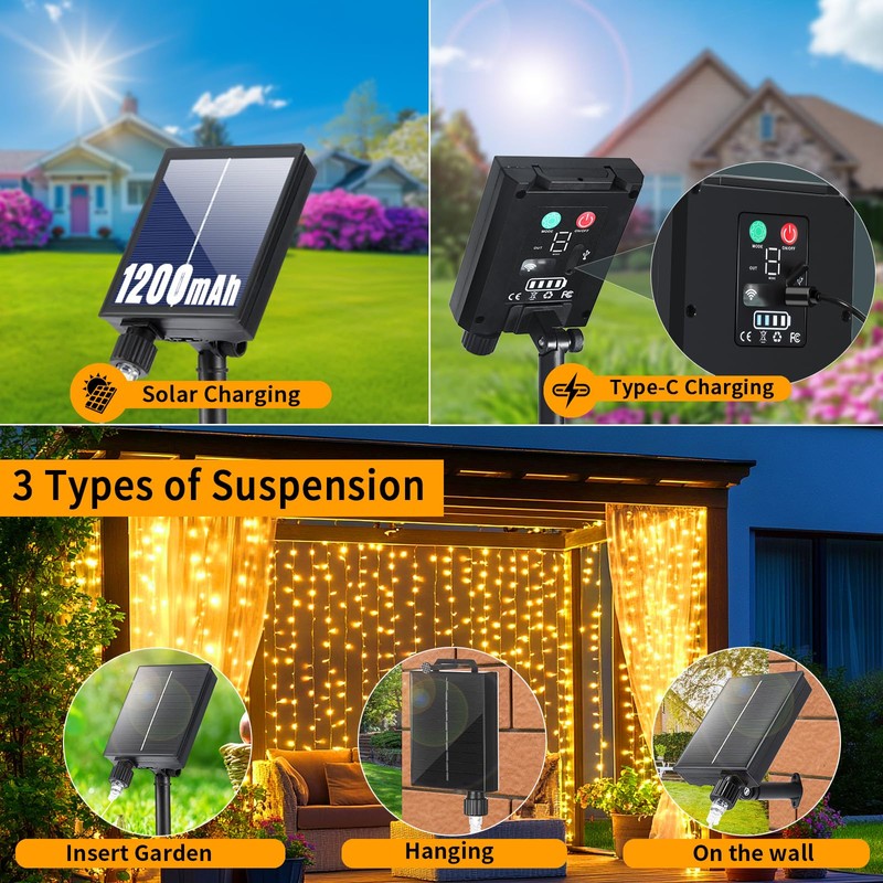 GCMacau Curtain Lights Solar 6 x 3 m Warm