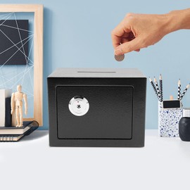 Cash Drop Box, 4.6L Mini Steel Wall Mount/Free Standing Locking Deposit Cash Safe with Mechanical Keys, 110° Door Opening Angle for Coin Home Hotel Restaurant, 9 X 6.7 X 6.7in (Black)