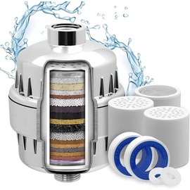 Filtro Regadera, Filtro de Ducha Agua Universal de 20 Etapas,Incluye 3 Cartuchos de Filtro Reemplazable,Purificador de Agua Para Todo Tipo de Cabezas de Duchas (Cromo)