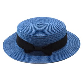CLARAH gh170312201 Kids Straw Hat, Girls, Hat, Ribbon, Folding, Includes Chin Strap, UV Protection, Sun Protection, blue