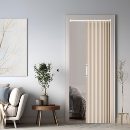 Magnetic Blackout Door Curtain, Foldable Room Divider for Bathroom/Bedroom/Living Room, Accordion Design (Cream-Coloured)