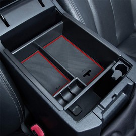 JKCOVER Center Console Organizer Tray Compatible with Toyota 4Runner 2010-2021 2022 2023 2024 and Kia Telluride 2020-2024 Accessories Armrest Box Secondary Storage ABS Black Materials（RED Trim
