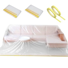 Pack of 2 Sofa Protective Covers, 274 x 366 cm Protective Cover Sofa, Furniture Covers, Waterproof Couch Protection, Plastic Sofa Cover for Sectional Sofa, L Shape, Extra Large Bed Couch Protective