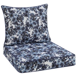 Favoyard Outdoor Seat Cushion 24 x 24 x 4 in Waterproof Pattern Fade Resistant Cover Removable Patio Furniture Cushions Deep Seat & Back Cushion Set with Adjustable Straps for Patio Chair Sofa Couch