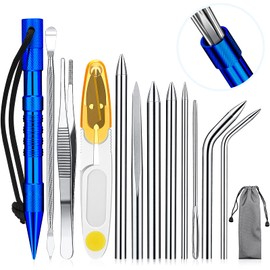 Ferraycle 12 Pieces Paracord Fid Set Stainless Steel Knotter Tools Marlinspike Set Paracord Stitching Lacing Stitching Needles and Smoothing Tool Knotter Tools for Leather or Paracord Work (Dark Blue)
