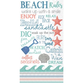 Celebrate the Home Beach-Themed 3-Ply Paper Guest/Buffet Napkins, Beach Rules, 16-Count