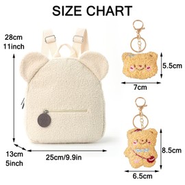 EDLMKM Kids Mini Furry Backpack, Toddler Backpack, School Bags for Girls, Toddler Mini Cute School Rucksack, Cute Bear Kids Small school Bag Bookbag for Travel Kindergarten Elementary Preschool