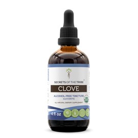 Secrets of the Tribe Clove USDA Organic | Alcohol-FREE Extract, High-Potency Herbal Drops | Made from 100% Certified Organic Clove (Syzygium Aromaticum) Dried Flower Buds 4 oz